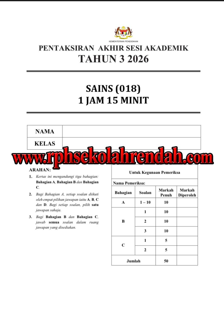 PASA - Sains Tahun 3 2026 (Set 1 - Soalan + JSU) PASA - Sains Tahun 3 2026 (Set 1 - Soalan + JSU) - Image 2
