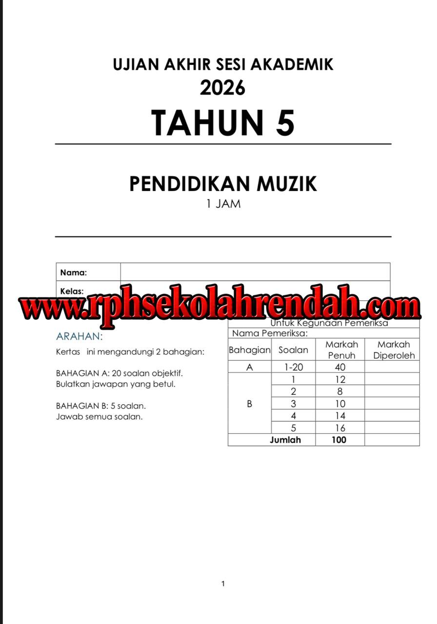 UASA - Muzik Tahun 5 2026 (Set 1 - Soalan Sahaja) UASA - Muzik Tahun 5 2026 (Set 1 - Soalan Sahaja) - Image 2