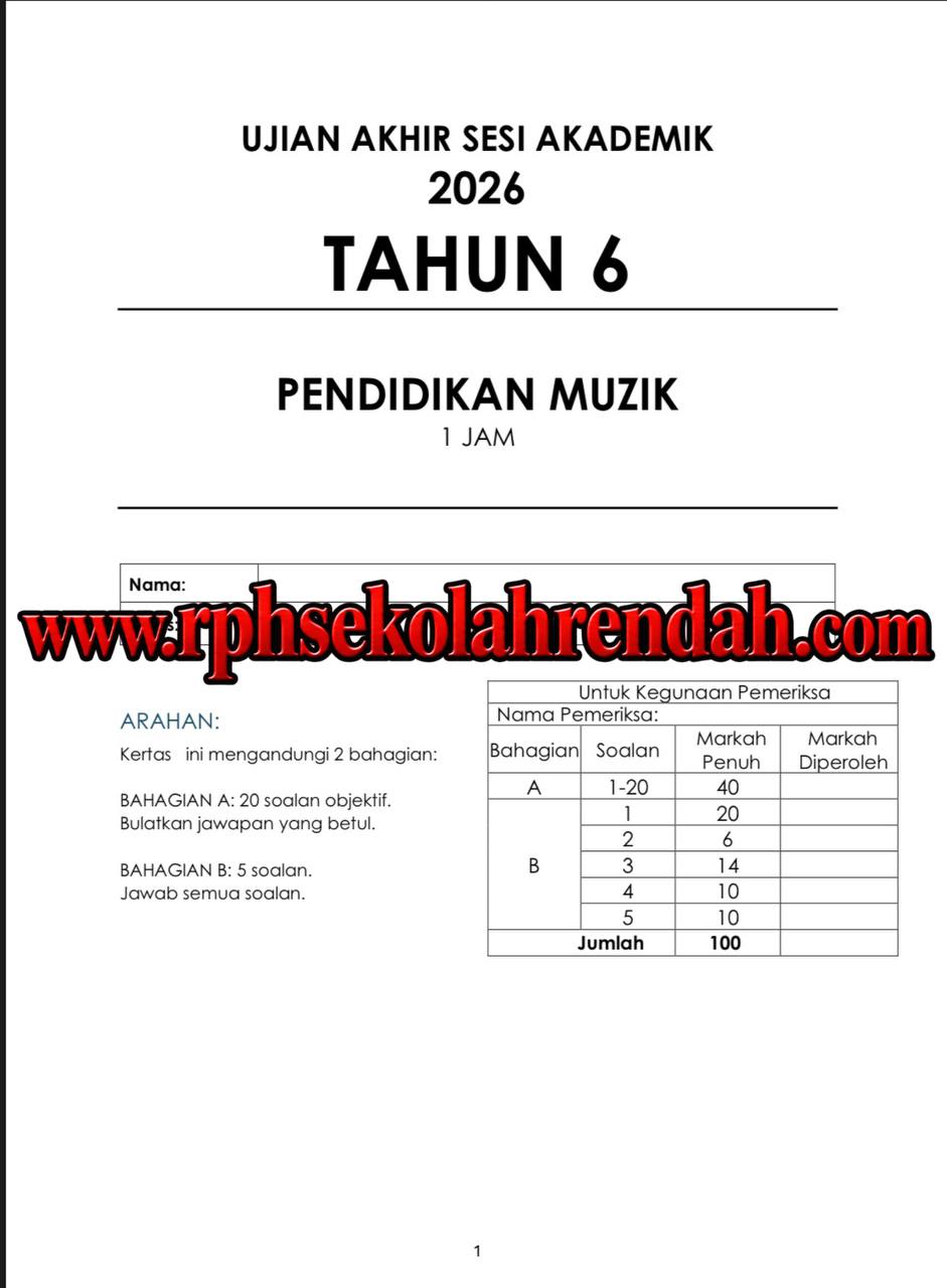 UASA - Muzik Tahun 6 2026 (Set 1 - Soalan Sahaja) UASA - Muzik Tahun 6 2026 (Set 1 - Soalan Sahaja) - Image 2