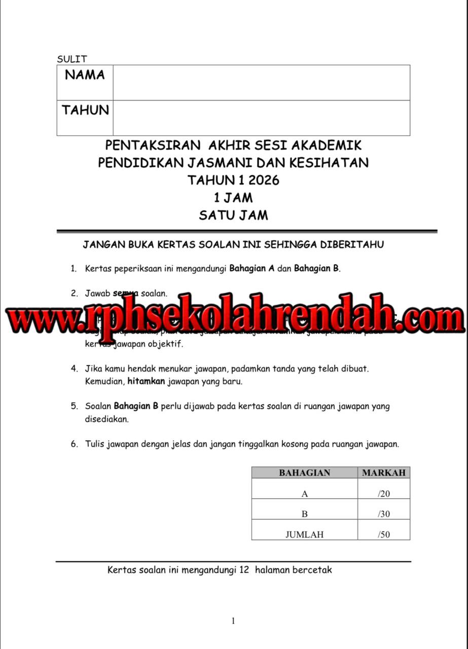 PASA - PJPK Tahun 1 2026 (Set 1 - Soalan Sahaja) PASA - PJPK Tahun 1 2026 (Set 1 - Soalan Sahaja) - Image 2