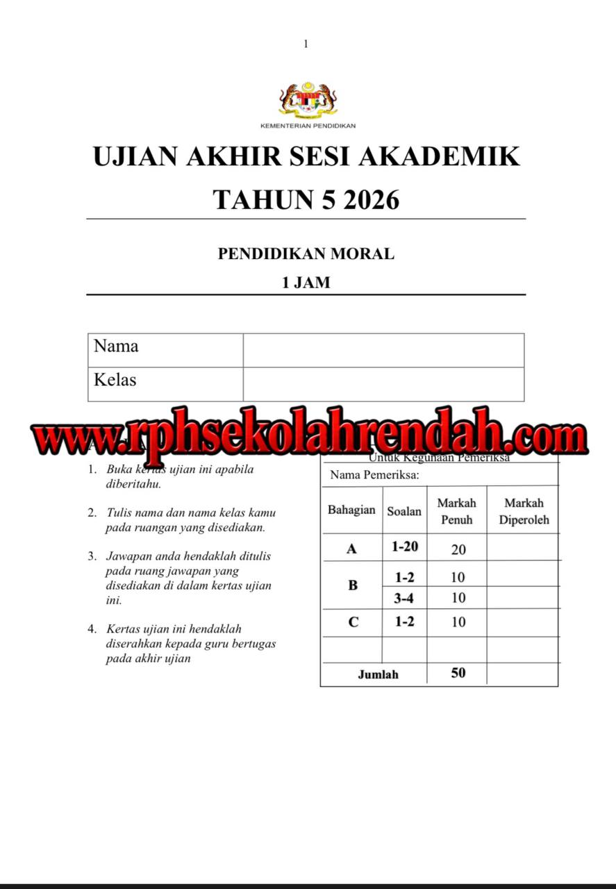 UASA - Pendidikan Moral Tahun 5 2026 (Set 1 - Soalan Sahaja) UASA - Pendidikan Moral Tahun 5 2026 (Set 1 - Soalan Sahaja) - Image 2