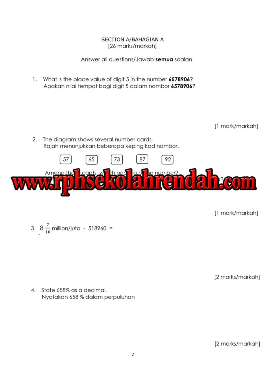 UASA - Mathematics DLP Tahun 6 2026 (Set 1 - Soalan + JSU + JSI) UASA - Mathematics DLP Tahun 6 2026 (Set 1 - Soalan + JSU + JSI) - Image 3