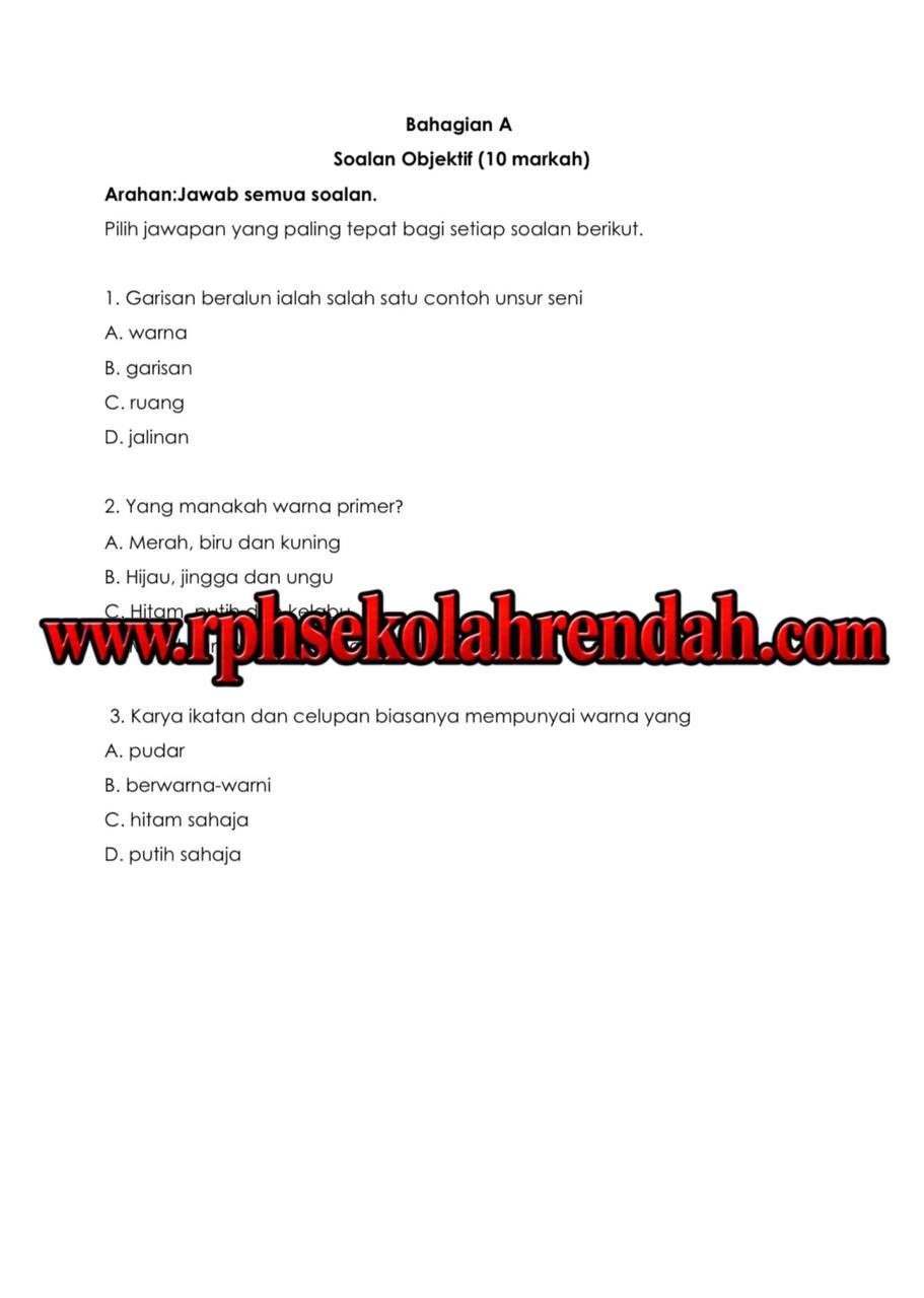 PASA - Pendidikan Seni Visual Tahun 1 2026 (Set 1 - Soalan Sahaja) PASA - Pendidikan Seni Visual Tahun 1 2026 (Set 1 - Soalan Sahaja) - Image 3