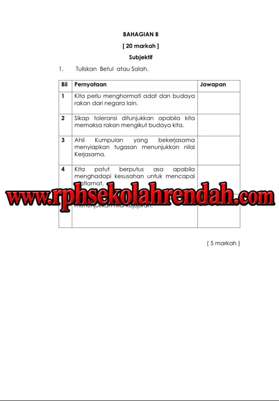 UASA - Pendidikan Moral Tahun 6 2026 (Set 1 - Soalan Sahaja) UASA - Pendidikan Moral Tahun 6 2026 (Set 1 - Soalan Sahaja) - Image 4